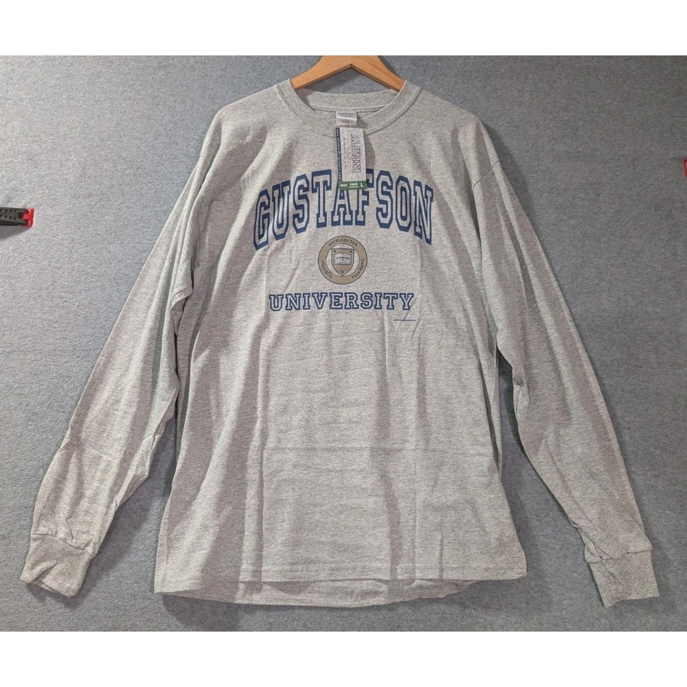 Gildan Gustafson University Long Sleeve T Shirt Mens L Gray 2002 Alumni NWT